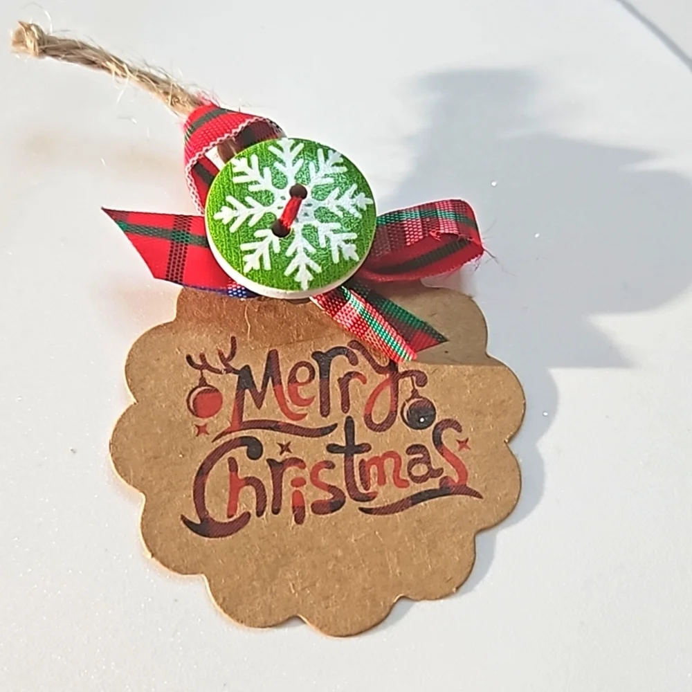Handcrafted Upcycled Paper giftsTags Holiday red black plaid handmade 8ornaments